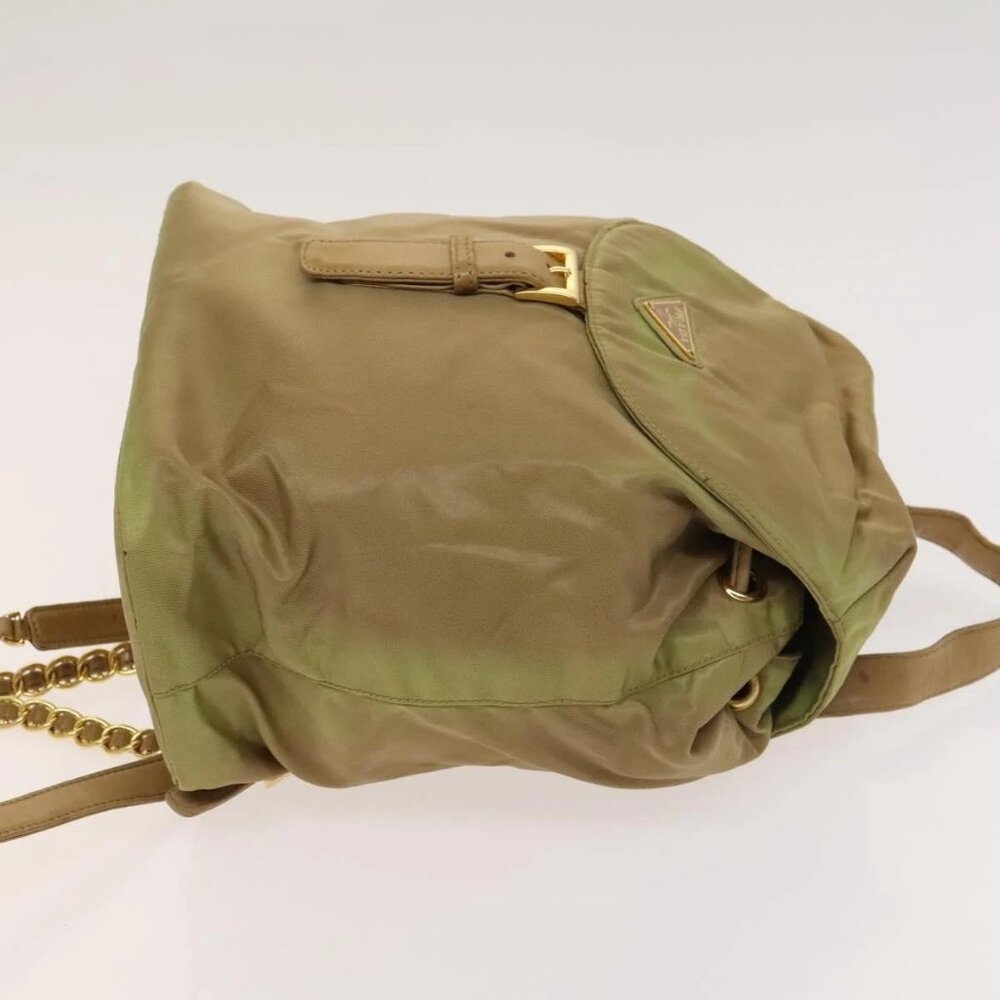 PRADA Chain Backpack Nylon Khaki Gold Auth - Picture 3 of 16